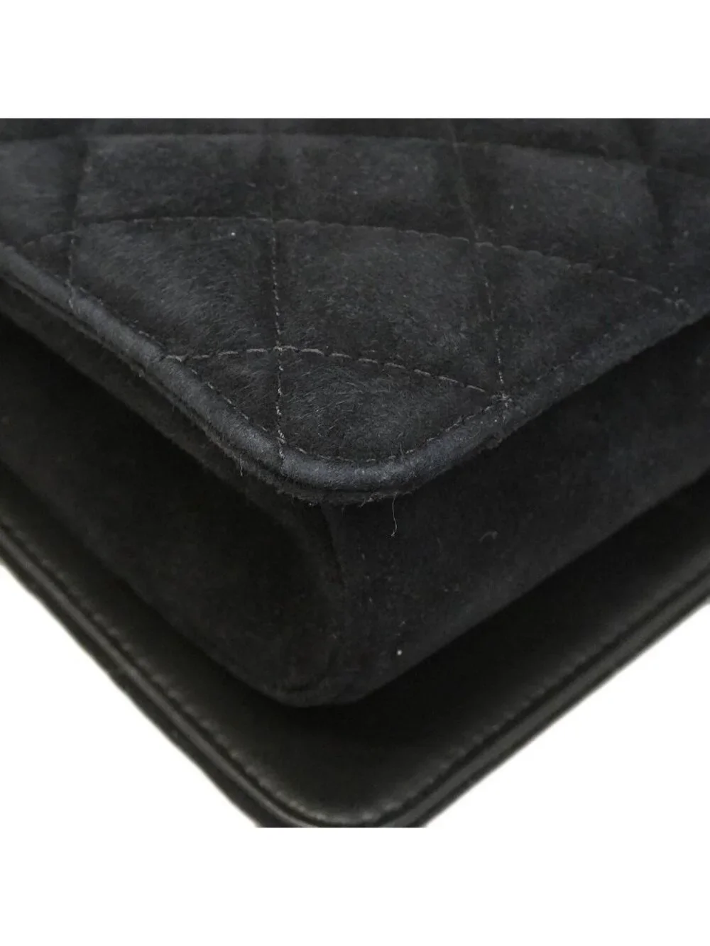 Chanel Shoulder Bag Quilted Suede Black Champagne Gold